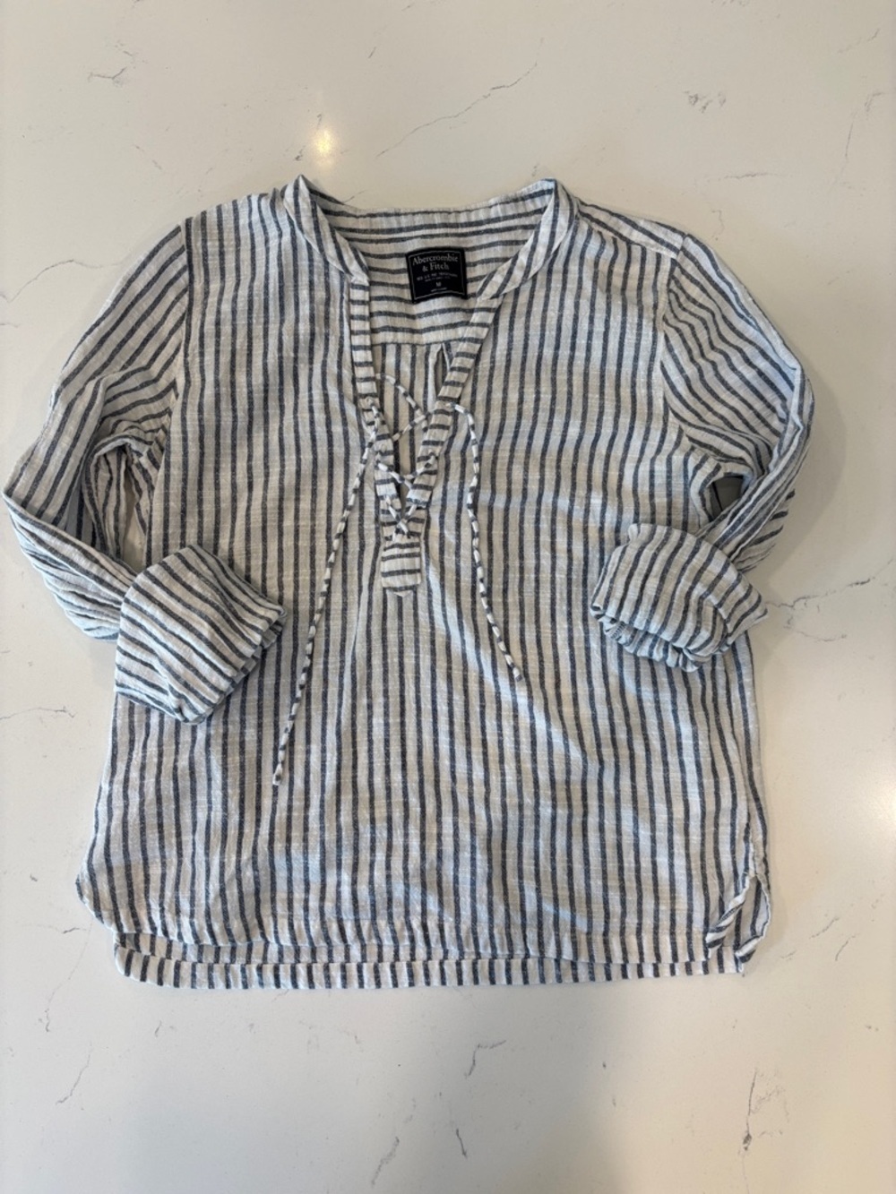 Abercrombie & Fitch Striped Cotton Top Medium Boho Coastal Tie Detail - Picture 2 of 8